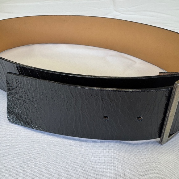 Harold's Leather Patent Wide Black Belt Silver Hardware Women's Size M Vintage - Picture 2 of 7